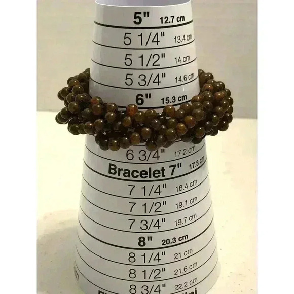 Vintage Stretch Brown Beaded Bangle Bracelet Chunky Retro Bohemian Balinese Poly - Picture 5 of 6